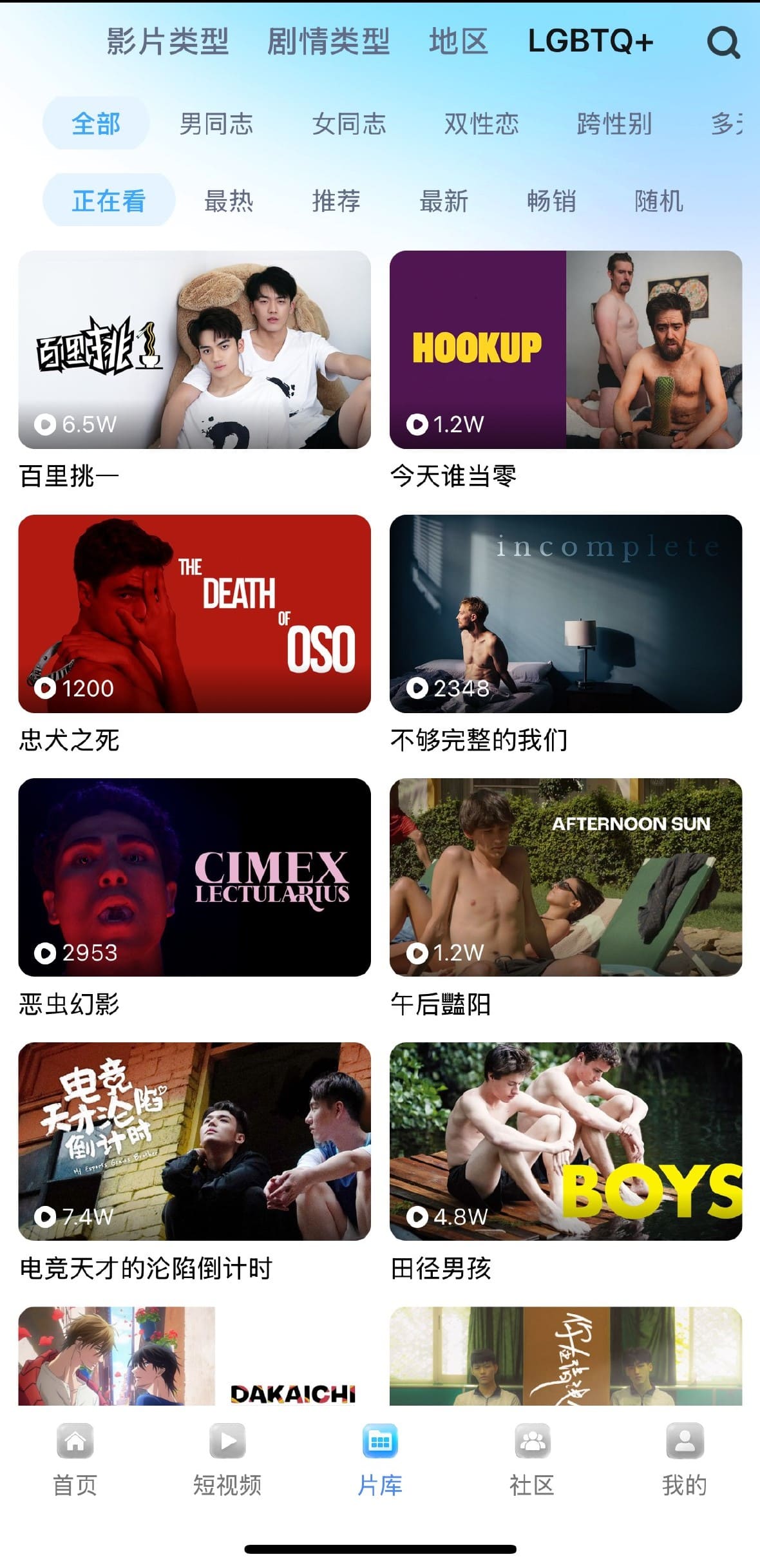 小蓝官方片库LGBTQ+分类筛选页面